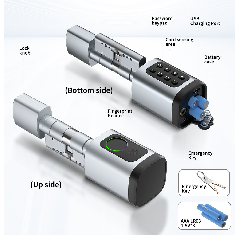 Smart Cylinder Fingerprint & Keypad Silver